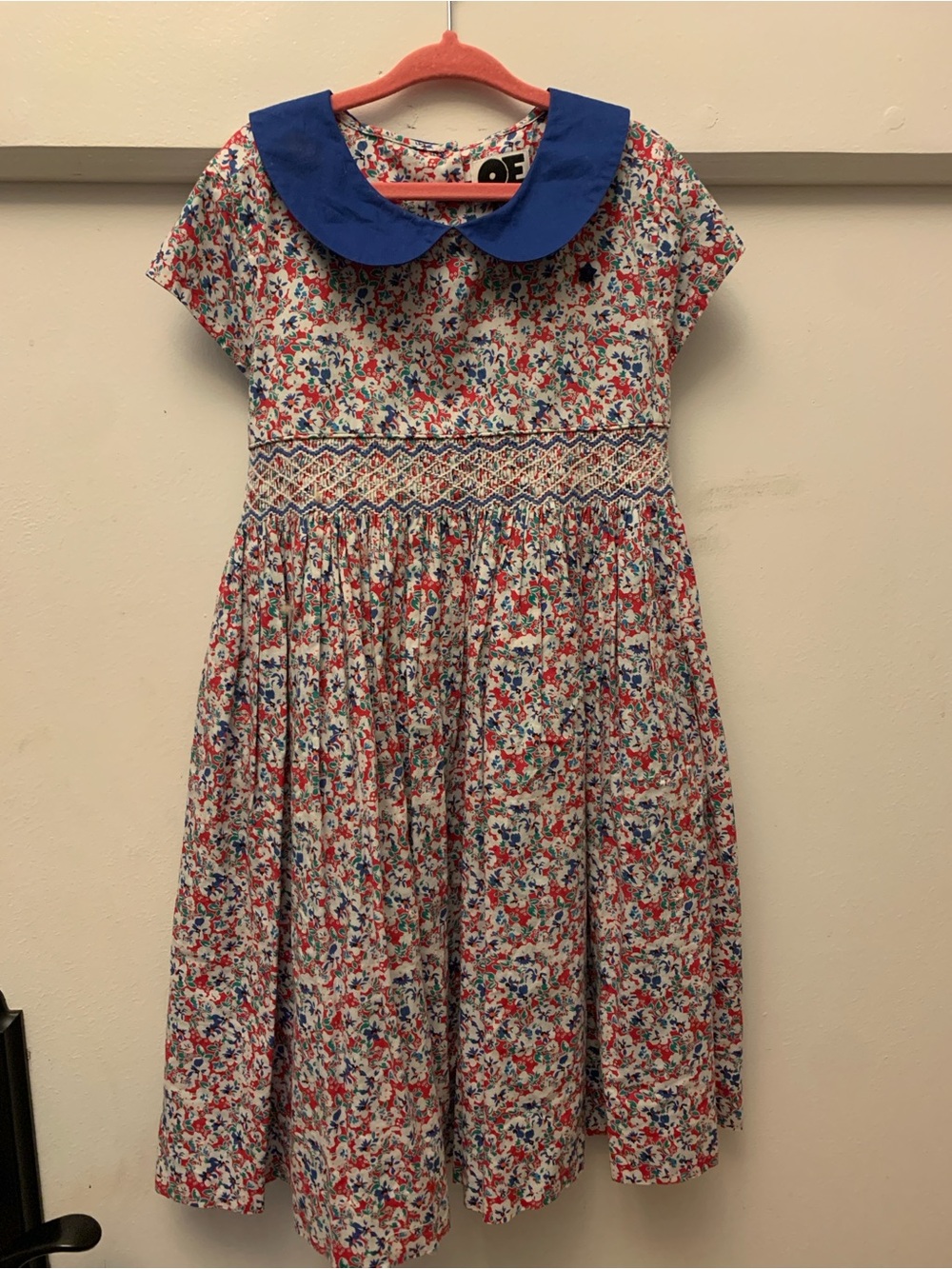 Girls' White Floral Cotton Shirt - Pink & Blue Print